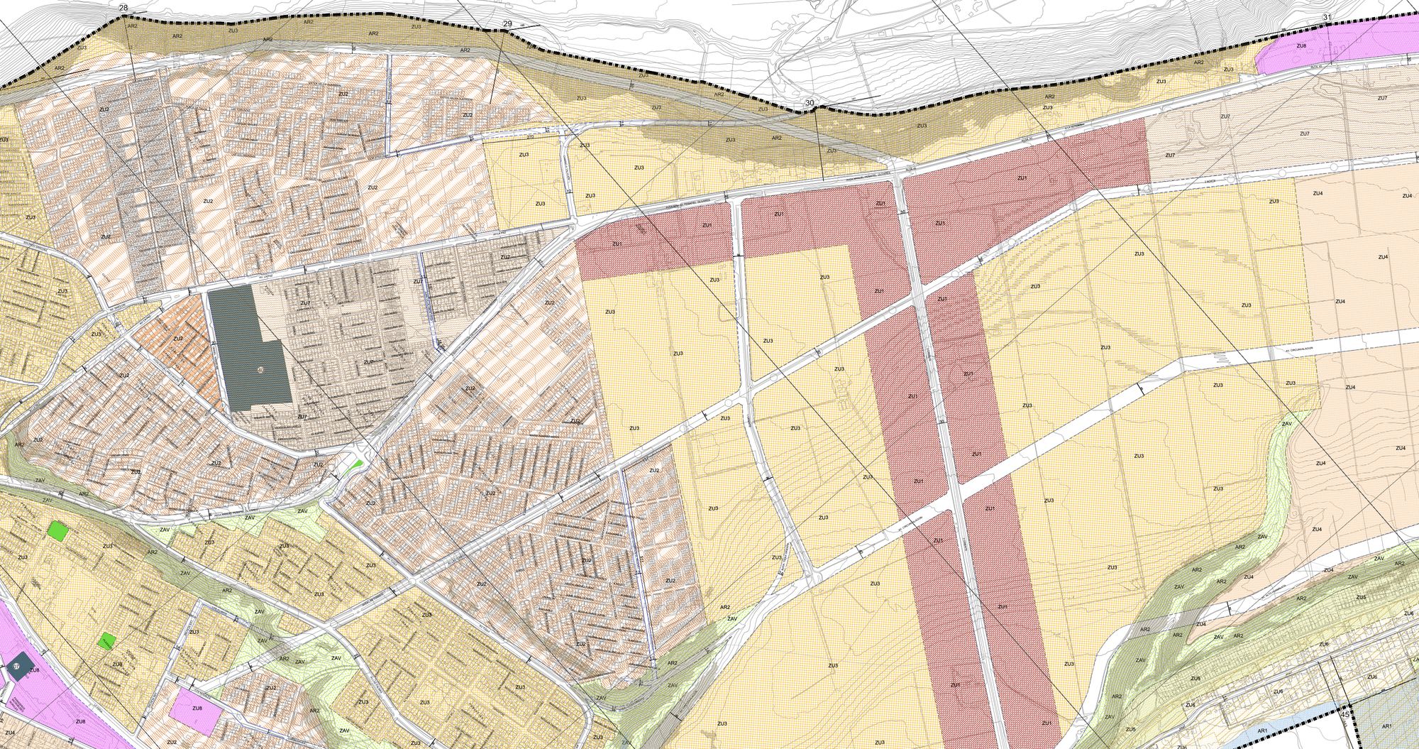 Plan Regulador de Ovalle en el sector: zonas ZU1 (rojo) y ZU3 (amarillo) alrededor del proyecto